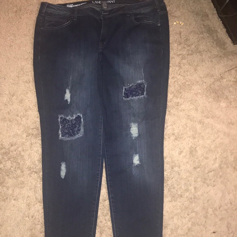 Lane Bryant mid rise super skinny jeans with lace